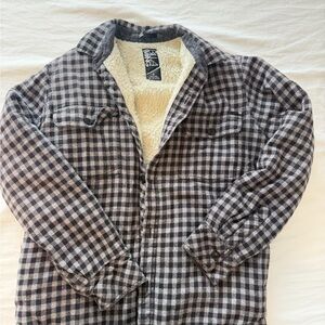 Billabong Black and Gray Checkered Men's Sherpa Lined Shirt Jacket